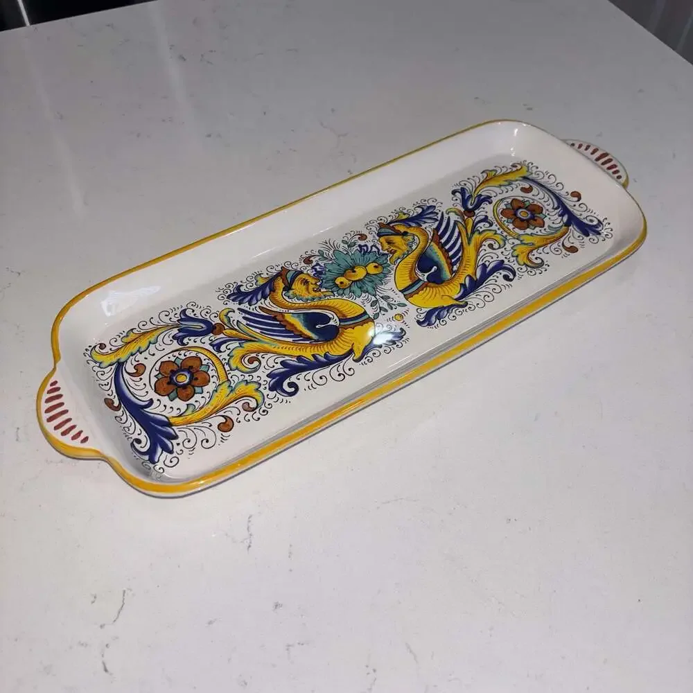 Ceramica Nova Deruta Italian Pottery Raffaellesco Dragon Rectangular Serving Tra
